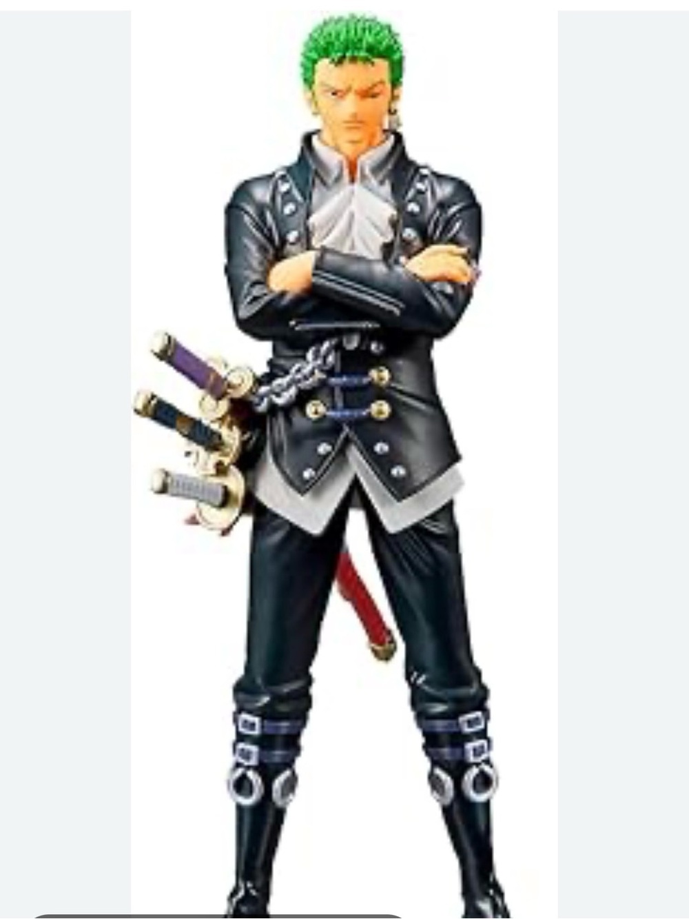 #2062*One Piece Roronoa Zoro Action Figure W/ 3 Swords/Black Outfit, Green Hair
